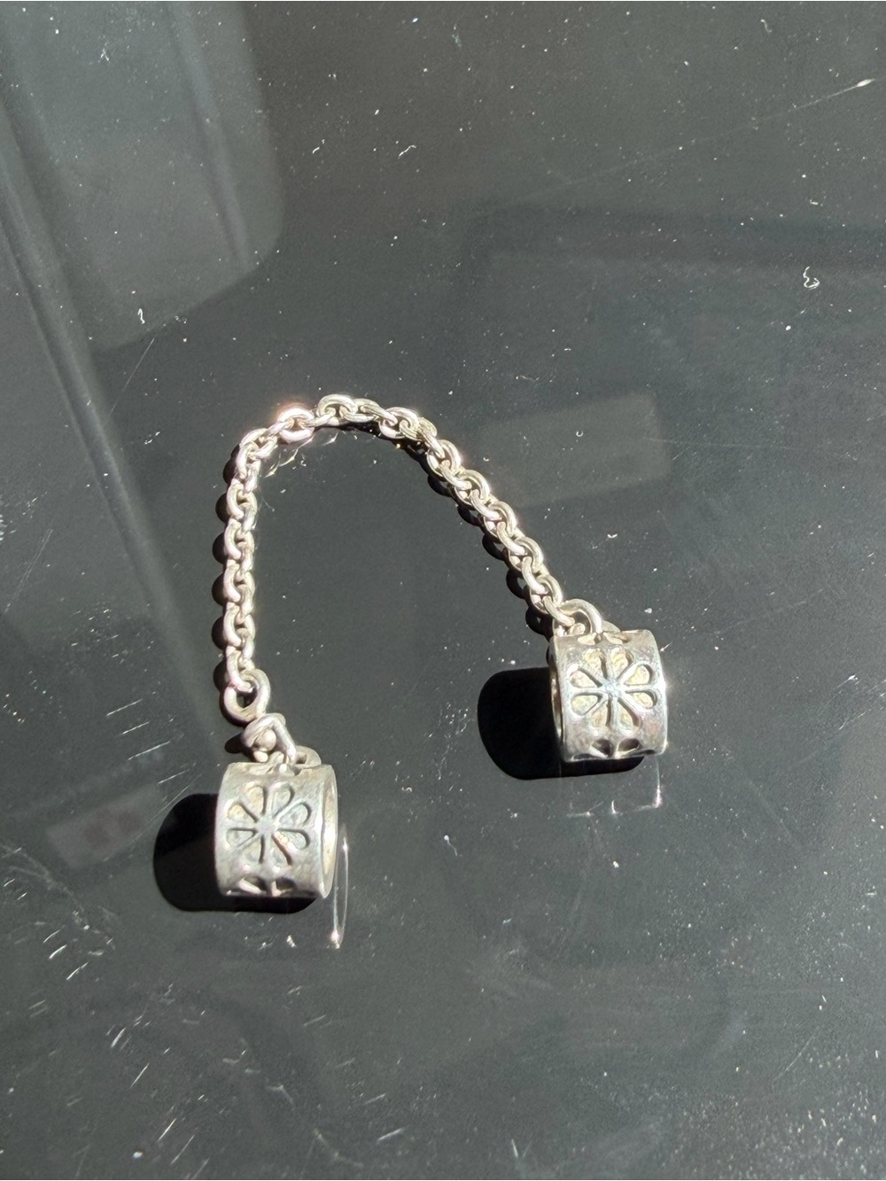 Pandora Sterling Silver Flower Safety Chain Charm ALE S925